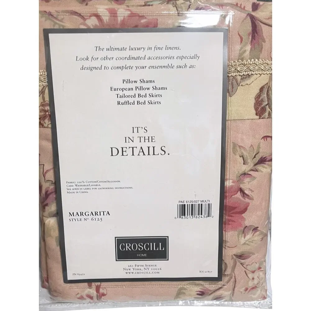 Set of 2 Vtg Croscill Euro Pillow Shams *Margarita* | Cottage Dusty Rose Floral
